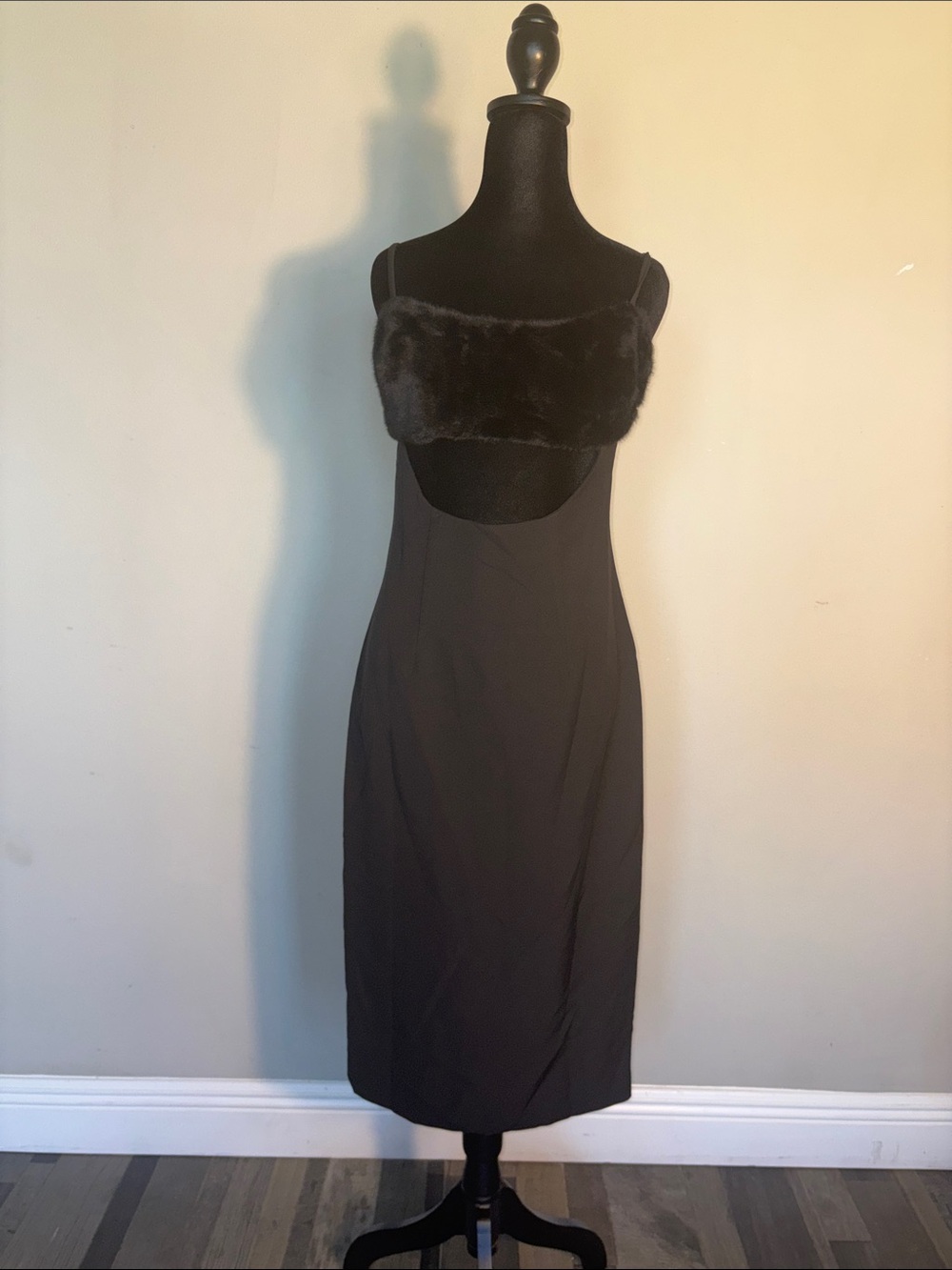 Naked wardrobe Black Faux-Fur Bust Midi Dress
